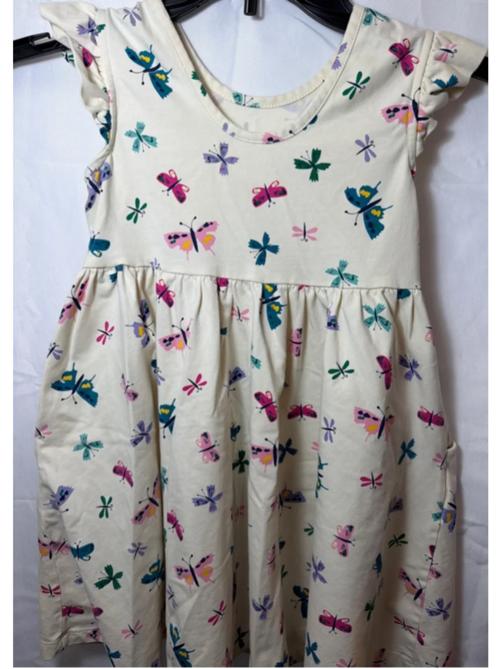 Girls Hanna Andersson Casual Dress Size 5 Ruffle Sleeve Multicolor Butterfly